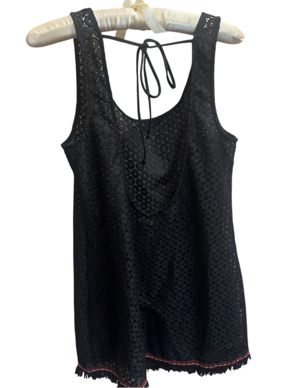 XHILARATION Women's Crochet Fringe Swim Cover Up Shirt Dress SZ SM Beach Summer